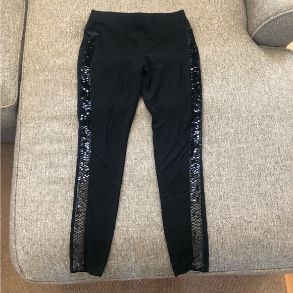 INC INTERNATIONAL CONCEPT BLACK EMBELLISHED SEQUIN DETAIL SPANDEX LEGGING - Picture 3 of 10